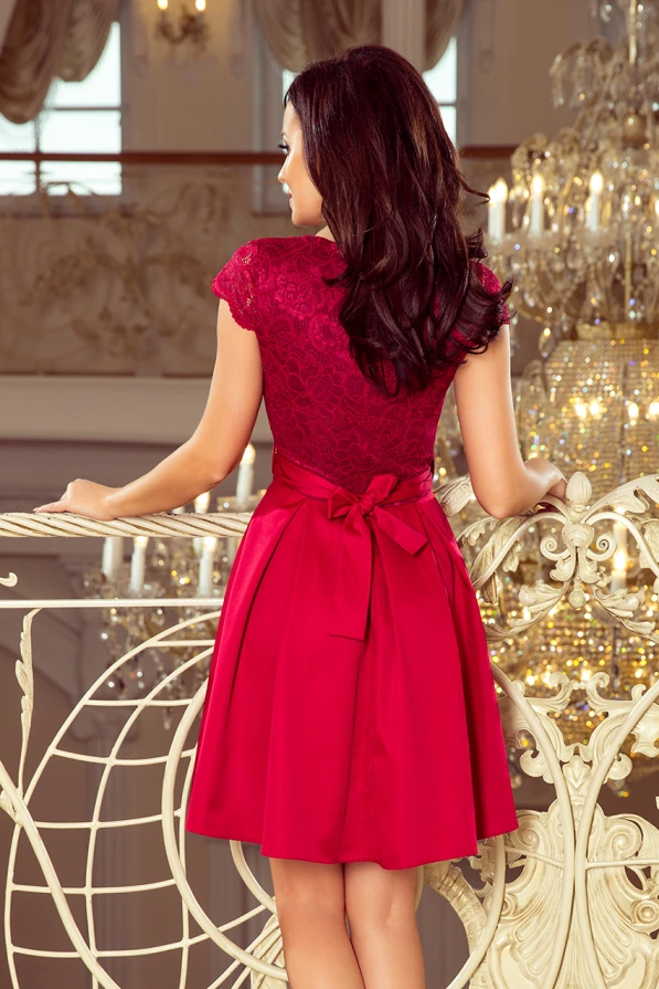 242-2 ANNA dress with neckline and lace - Burgundy color