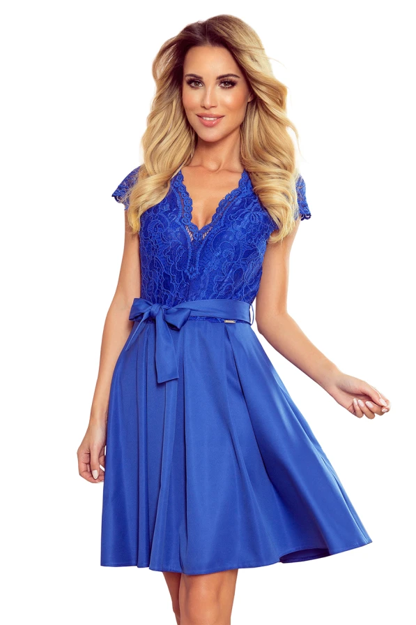 242-3 ANNA dress with neckline and lace - Royal Blue