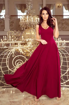 246-1 CINDY long dress with a neckline - burgundy
