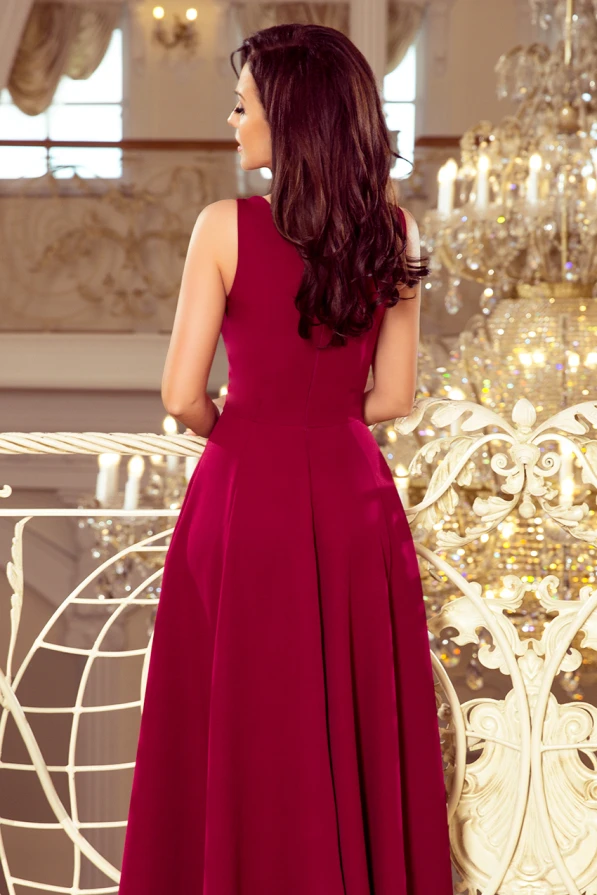 246-1 CINDY long dress with a neckline - burgundy