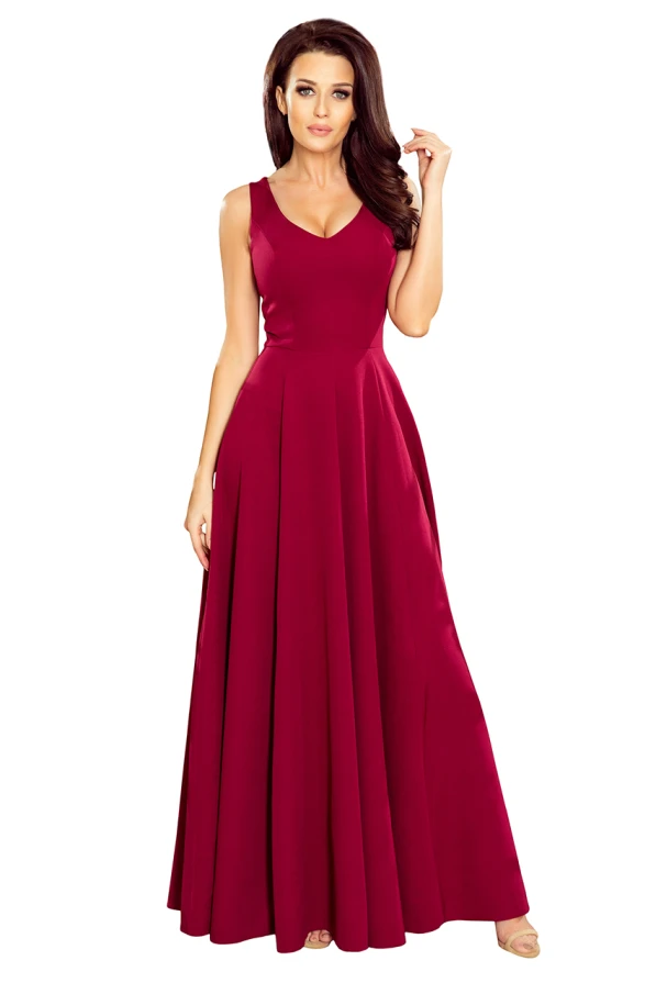 246-1 CINDY long dress with a neckline - burgundy