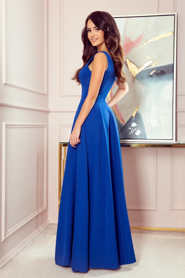 246-3 CINDY long dress with a neckline - classic blue