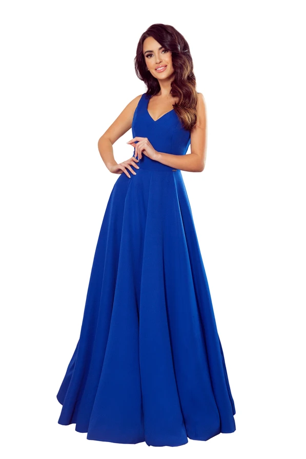 246-3 CINDY long dress with a neckline - classic blue