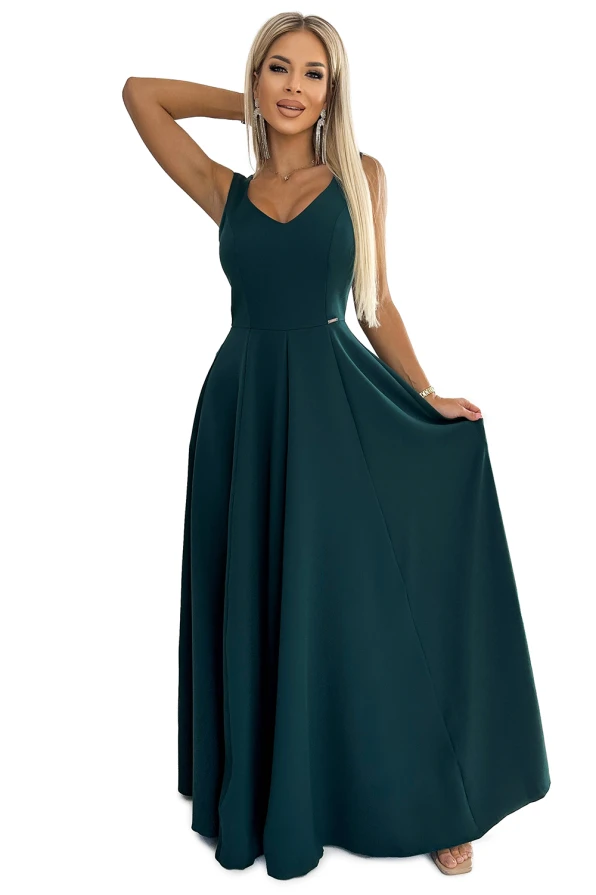 246-5 CINDY long elegant dress with a neckline - green