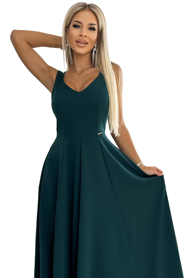 246-5 CINDY long elegant dress with a neckline - green