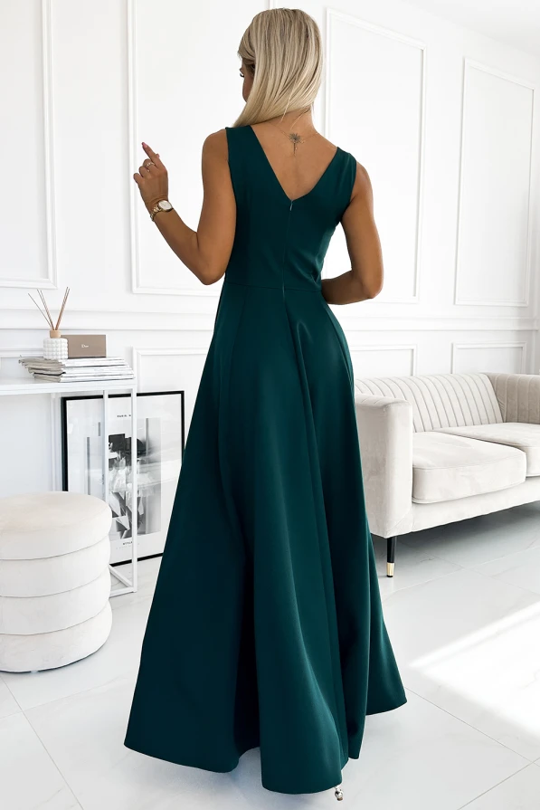 246-5 CINDY long elegant dress with a neckline - green