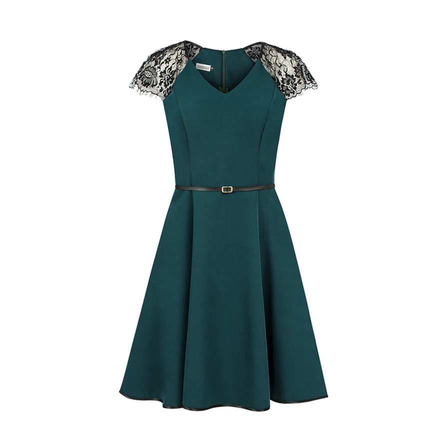 254-1 SILVIA Dress with lace inserts - green