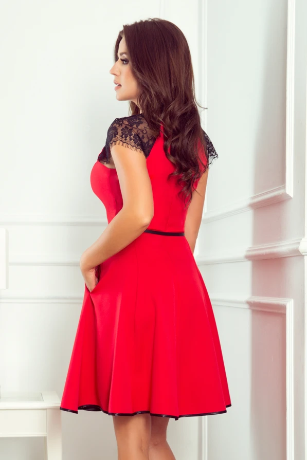 254-2 SILVIA Dress with lace inserts - red