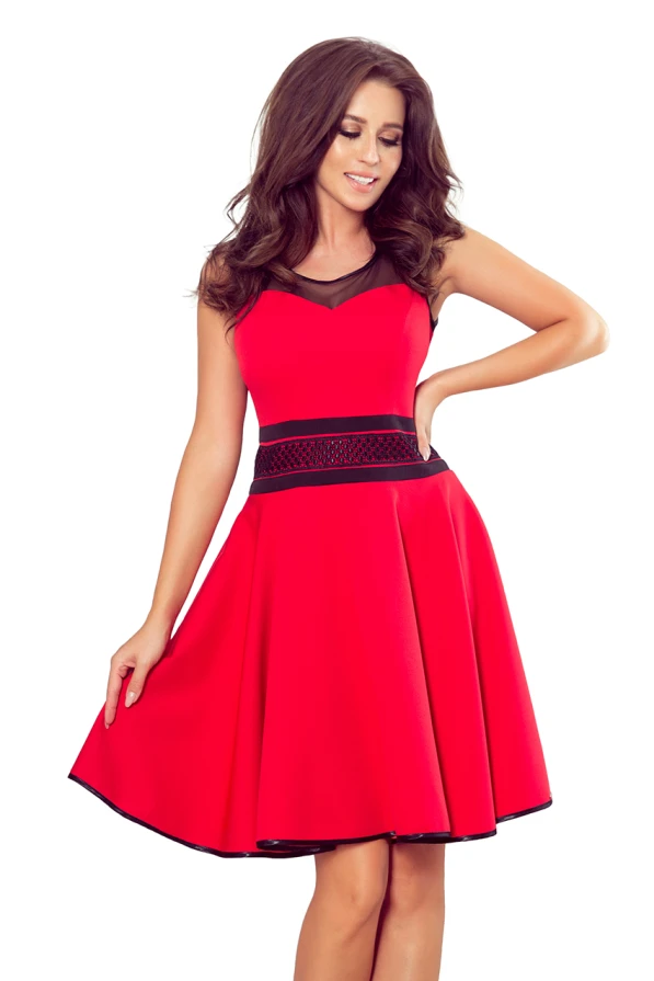261-1 RICA Dress with tulle inserts - red