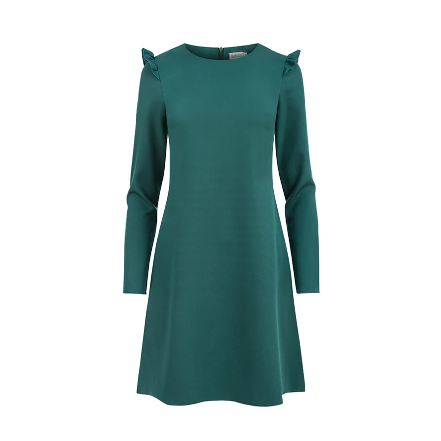264-1 NELL Trapezoidal dress with frills - green