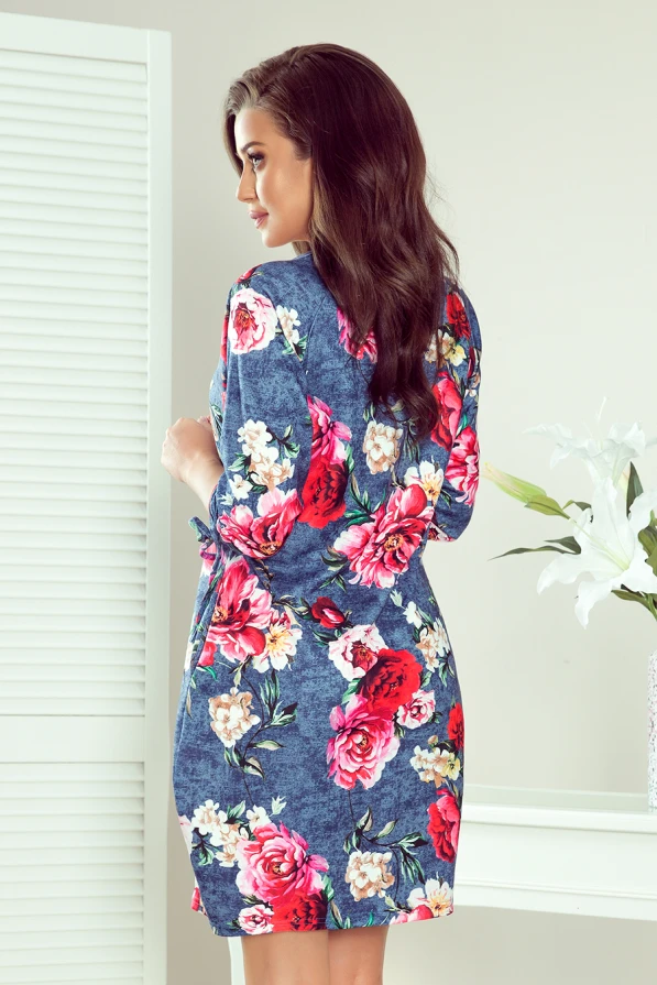 281-2 SOPHIE Comfortable Oversize dress - flowers on jeans