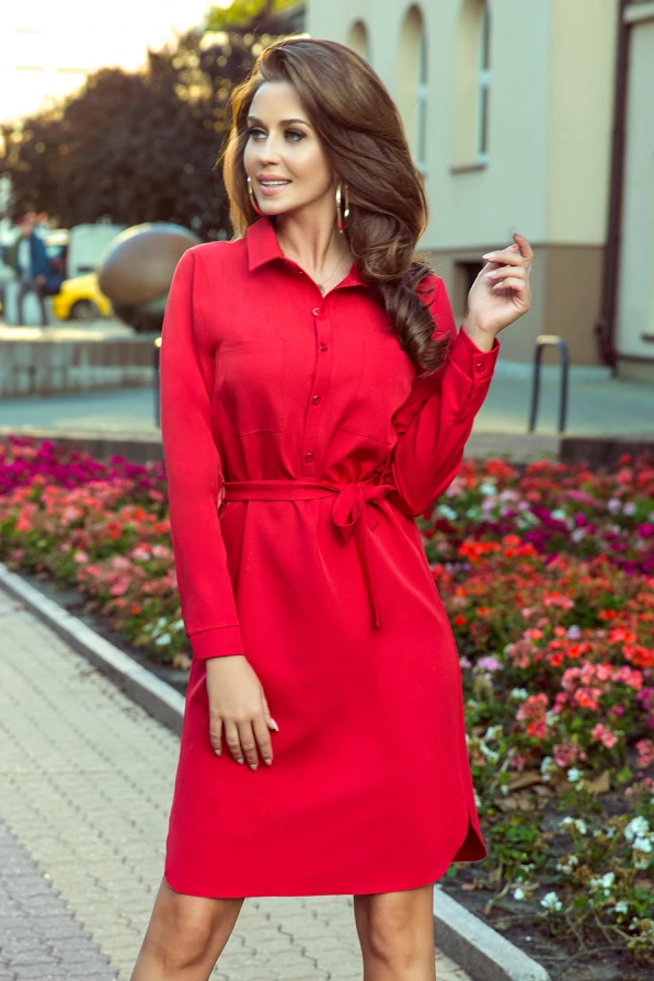 284-1 CAMILLE Shirt dress with pockets - red