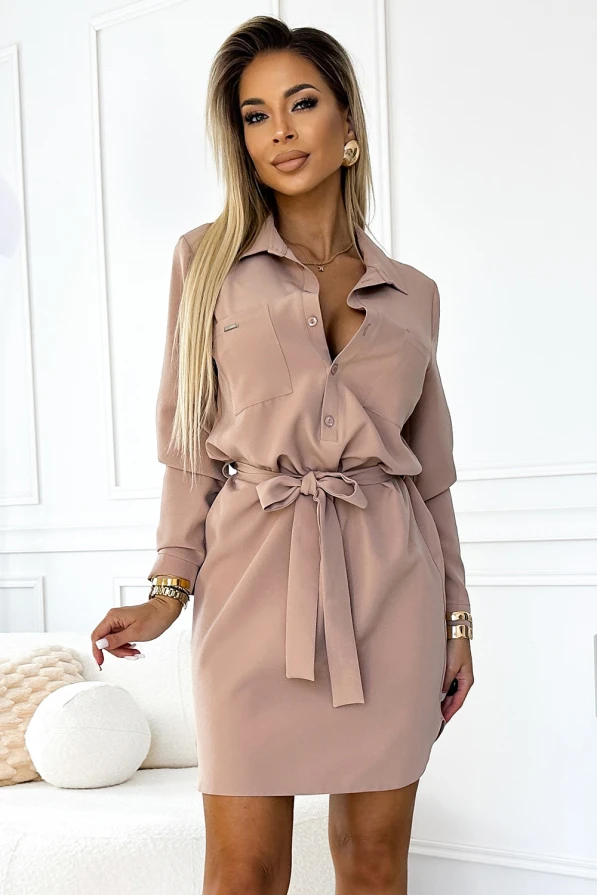 CAMILLE Shirt dress with pockets - beige