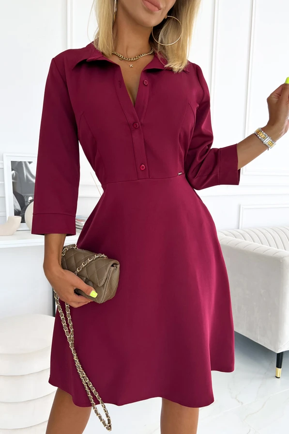 286-5 SANDY Flared shirt dress - Burgundy color