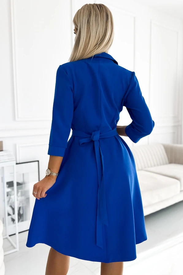 286-6 SANDY Flared shirt dress with a belt - blue