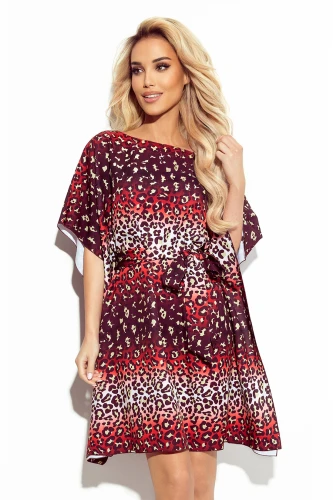 287-21 SOFIA Butterfly dress with a binding at the waist - leopard print