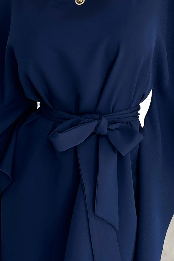 287-24 SOFIA Butterfly dress with a binding at the waist - navy blue