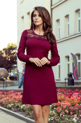 291-1 MOIRA Trapezoidal dress with lace - burgundy