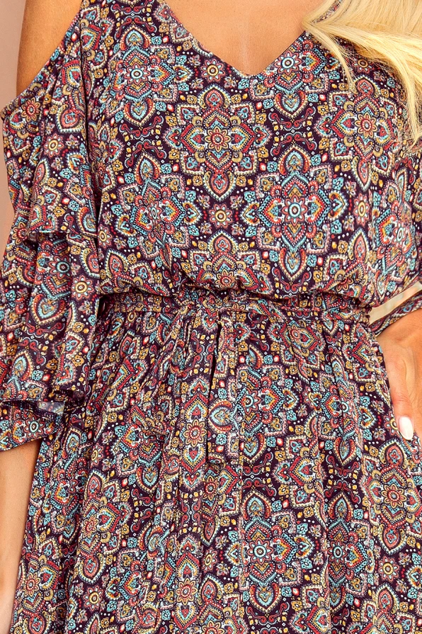292-3 MARINA flimsy dress with a neckline - Moroccan pattern