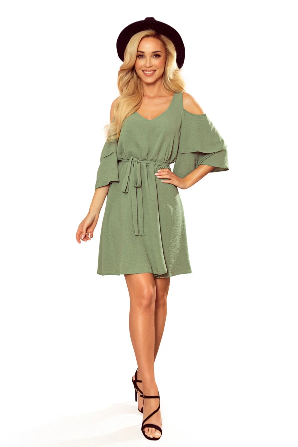 292-6 MARINA flimsy dress with a neckline - olive colour