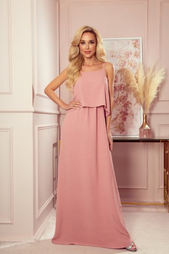 294-3 A long summer dress with straps - powder pink