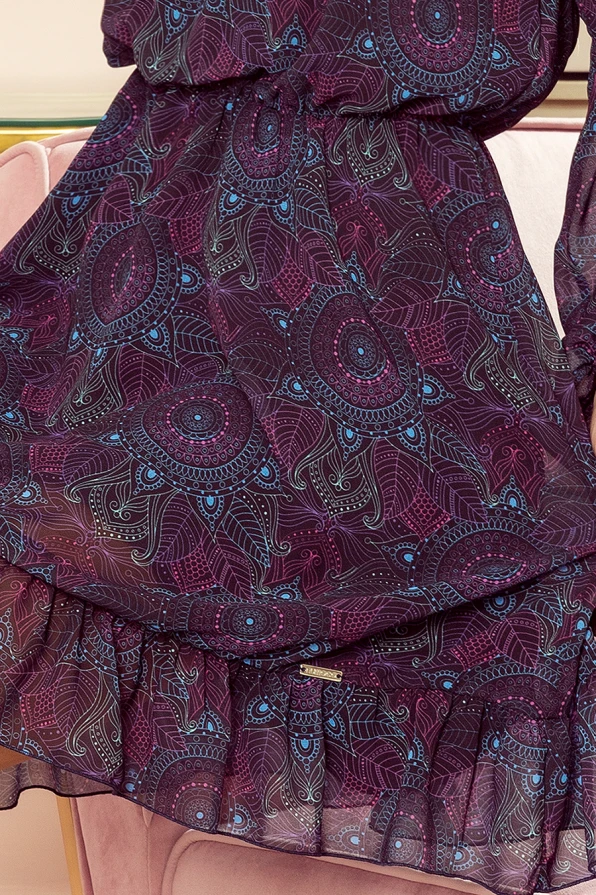 295-4 BAKARI flimsy dress with a neckline - pink and blue mandalas