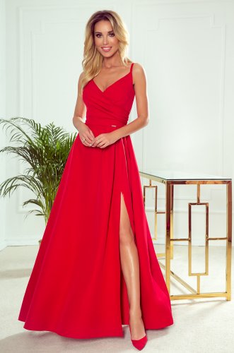 299-1 CHIARA elegant maxi dress with straps - red