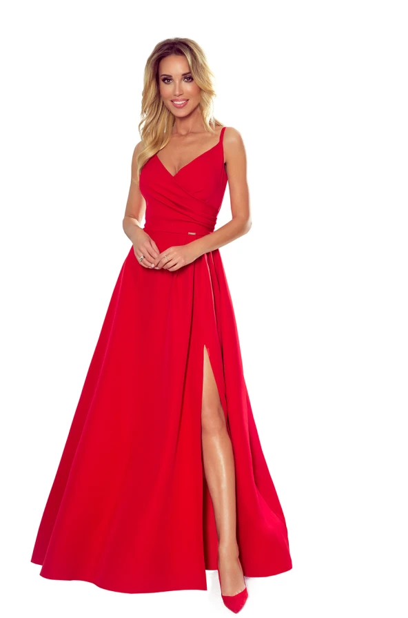 299-1 CHIARA elegant maxi dress with straps - red