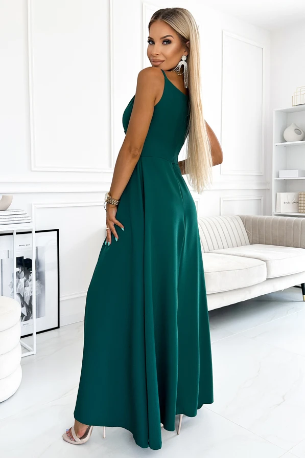 299-11 CHIARA elegant maxi long dress with straps - green