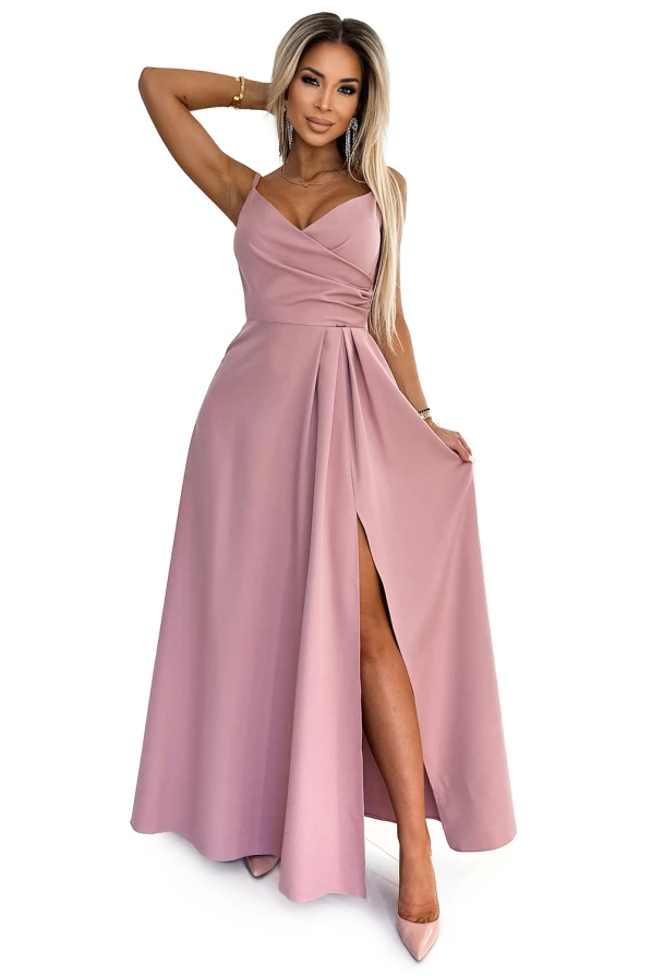 299-16 CHIARA elegant maxi dress with straps - dirty pink