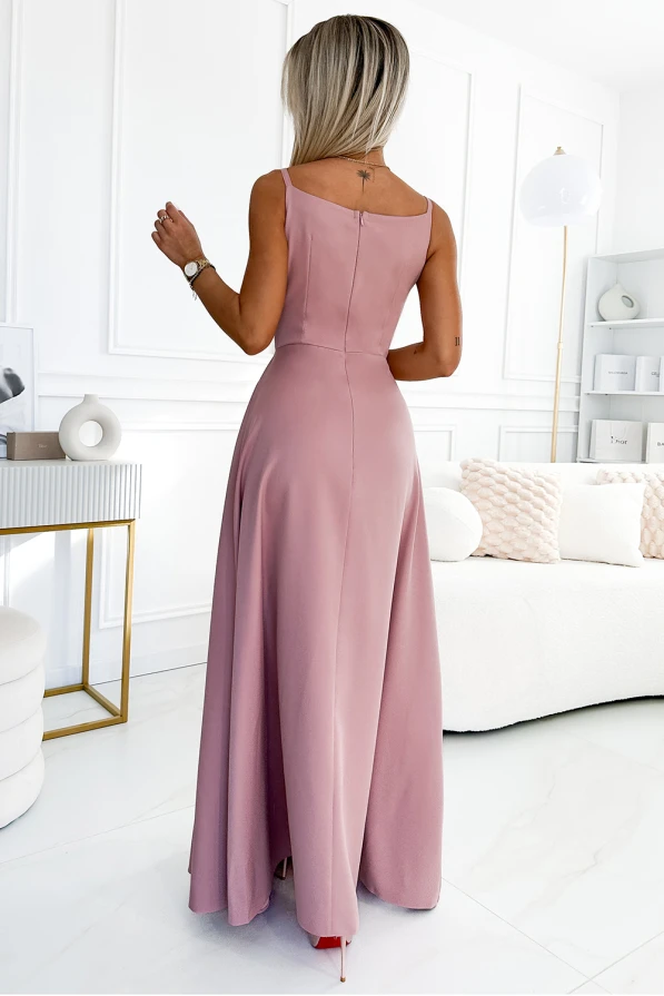 299-16 CHIARA elegant maxi dress with straps - dirty pink