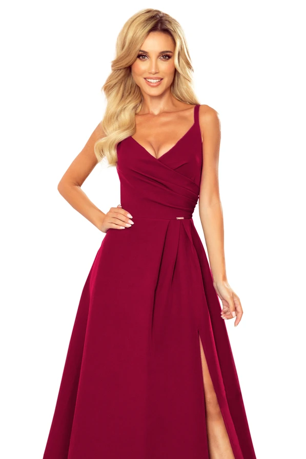 299-5 CHIARA elegant maxi dress with straps - Burgundy color