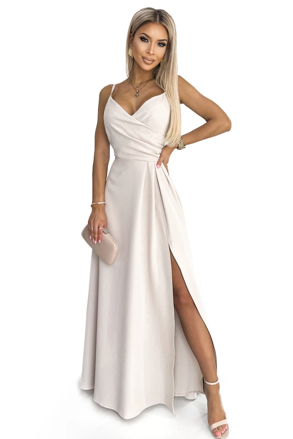 299-6 CHIARA elegant maxi dress with straps - beige
