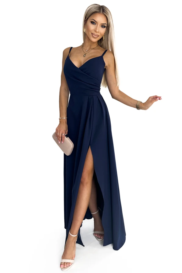 299-7 CHIARA elegant maxi dress with straps - navy blue