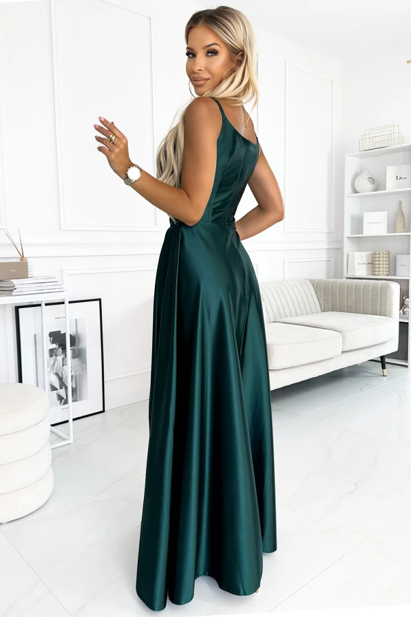 299-9 CHIARA elegant satin maxi dress with straps - green