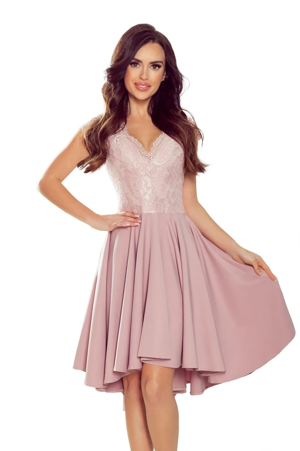 300-1 PATRICIA - dress with longer back with lace neckline - powder pink