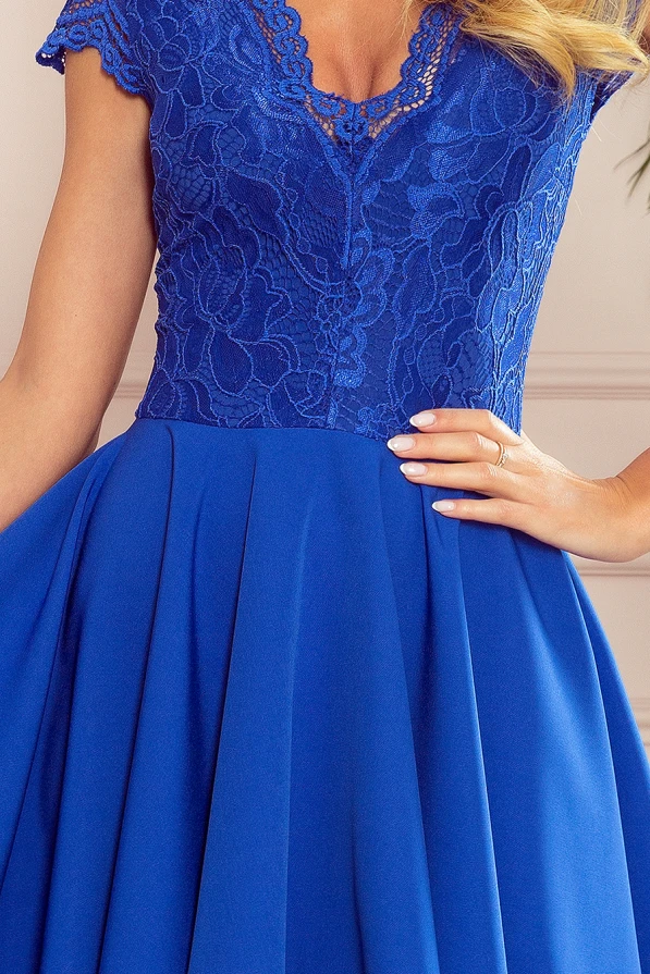 300-3 PATRICIA - dress with longer back with lace neckline - ROYAL BLUE