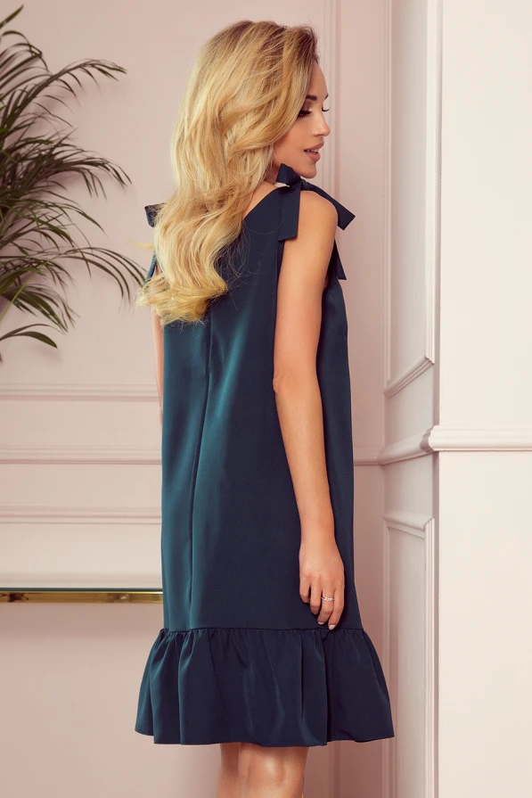 306-2 ROSITA Dress with bows on the shoulders and frill - green