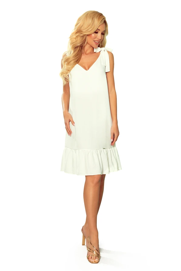 306-4 ROSITA Dress with bows on the shoulders and frill - ECRU