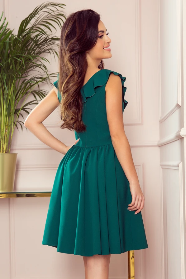 307-2 POLA dress with frills on the neckline - green