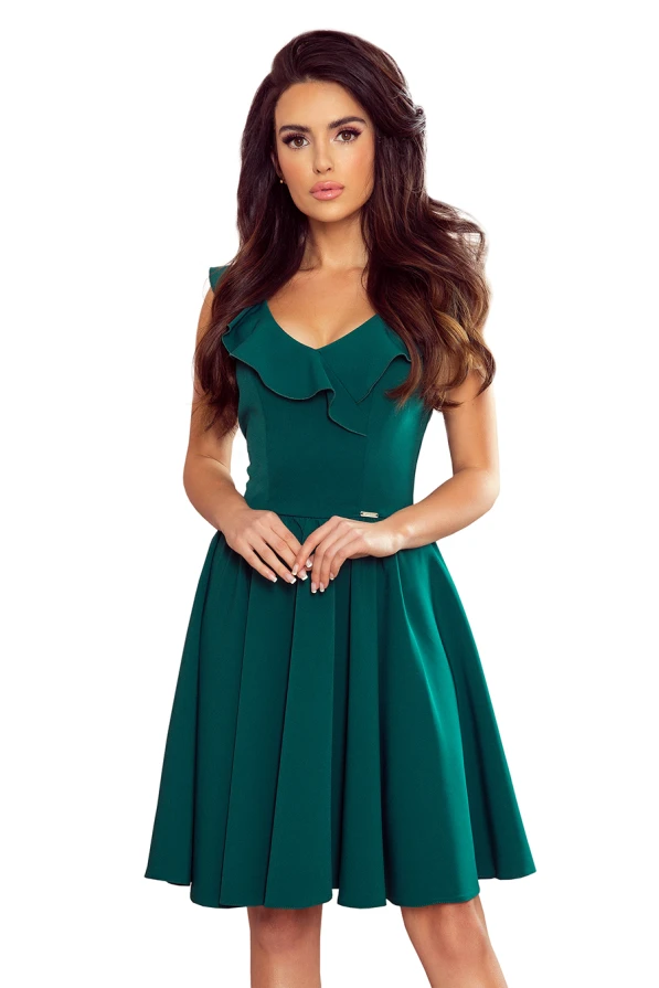 307-2 POLA dress with frills on the neckline - green
