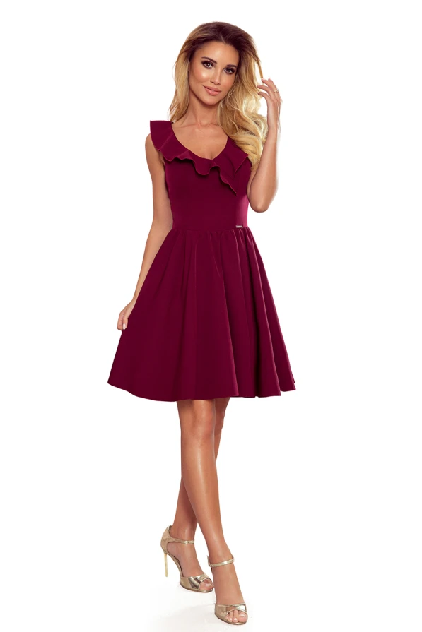 307-3 POLA dress with frills on the neckline - Burgundy color