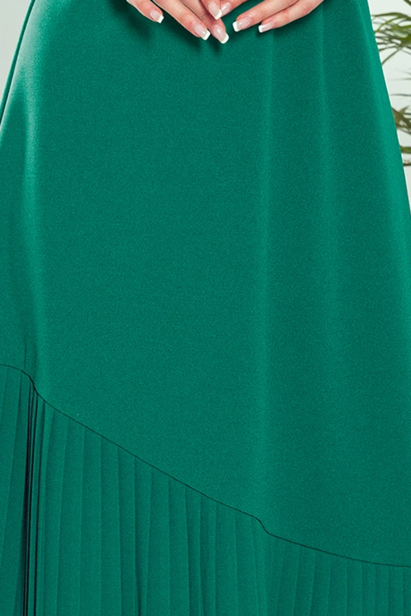 308-1 KARINE - trapezoidal dress with asymmetrical pleat - green