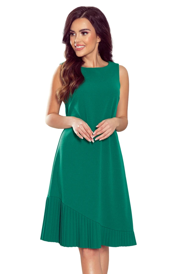 308-1 KARINE - trapezoidal dress with asymmetrical pleat - green