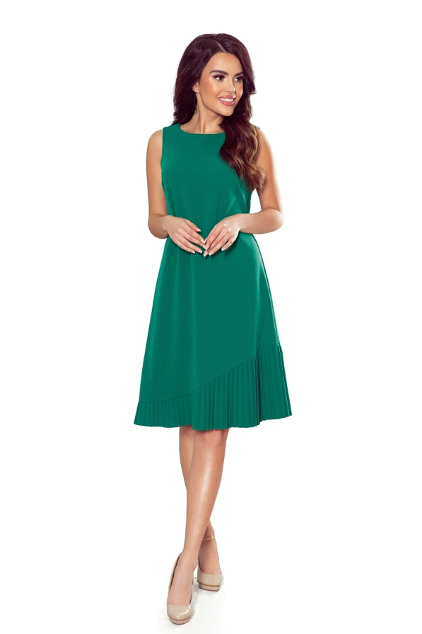 308-1 KARINE - trapezoidal dress with asymmetrical pleat - green