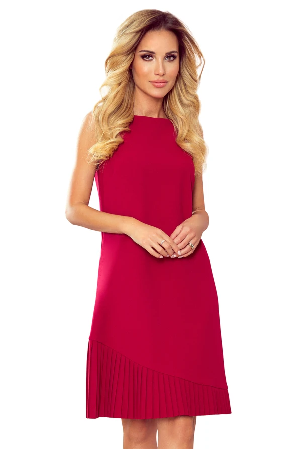 308-2 KARINE - trapezoidal dress with asymmetrical pleat - red