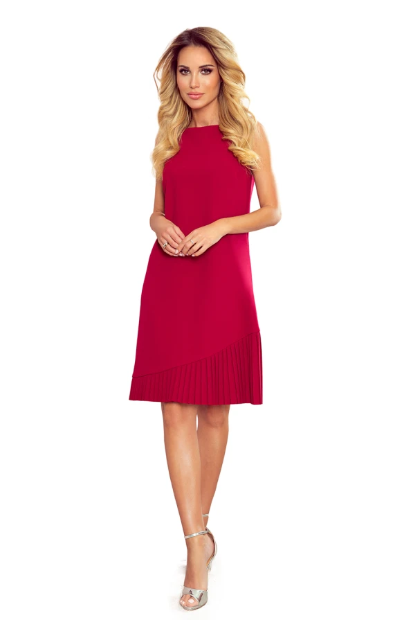 308-2 KARINE - trapezoidal dress with asymmetrical pleat - red