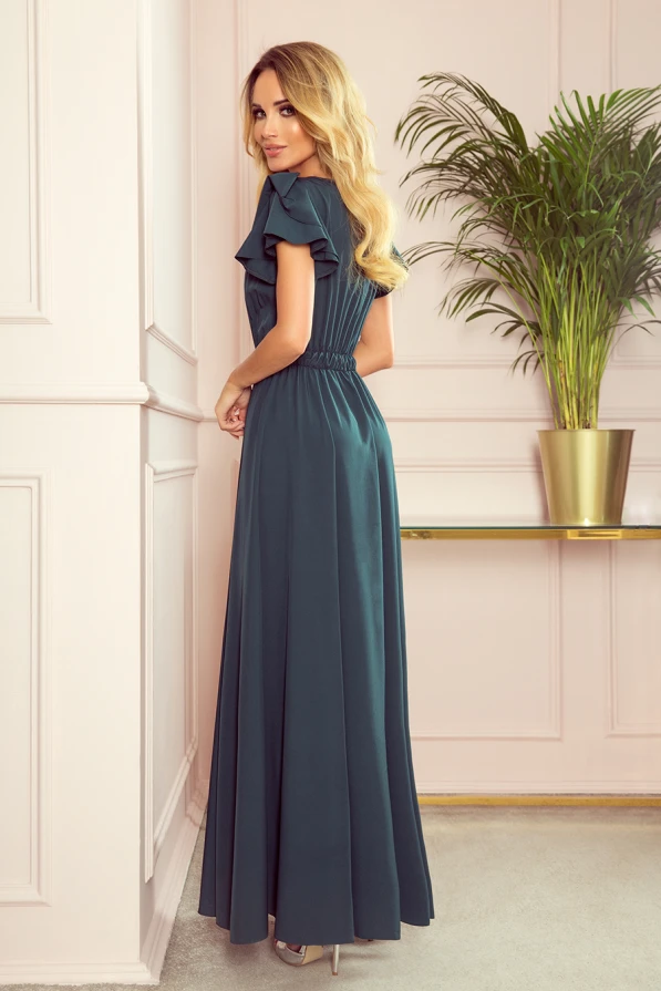 310-1 LIDIA long dress with neckline and frills - green