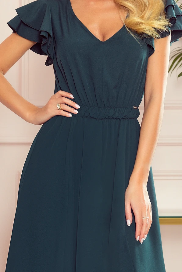 310-1 LIDIA long dress with neckline and frills - green