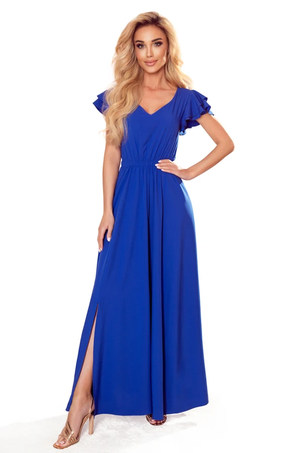 310-3 LIDIA long dress with neckline and frills - Royal Blue